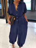 Belted Casual Denim Jumpsuit