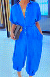 Belted Casual Denim Jumpsuit