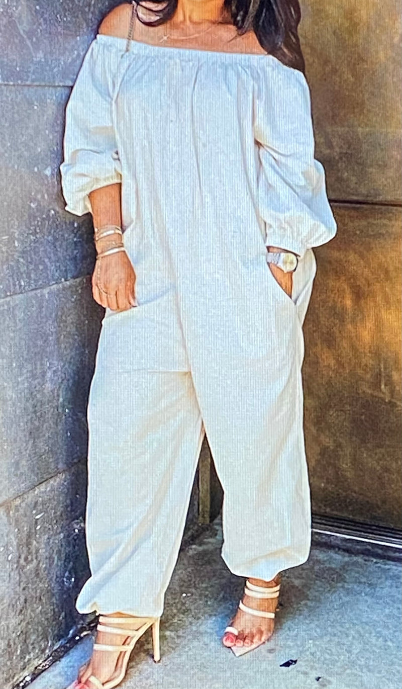 OFF SHOULDER JUMPSUIT