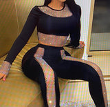 Gold Rhinestone Crop Top and Pencil Pant Set